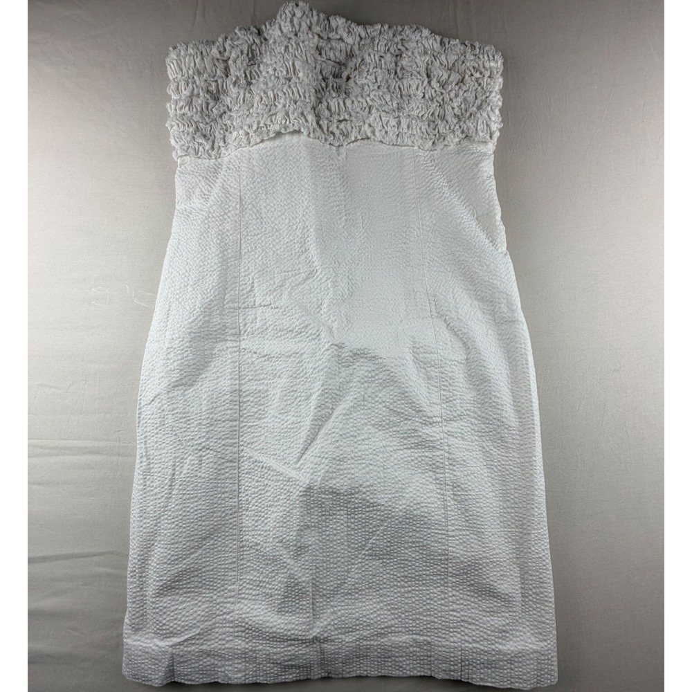 Lilly Pulitzer‎ White Seersucker Strapless Bow Dress Womens size 2 Ruffle 0182